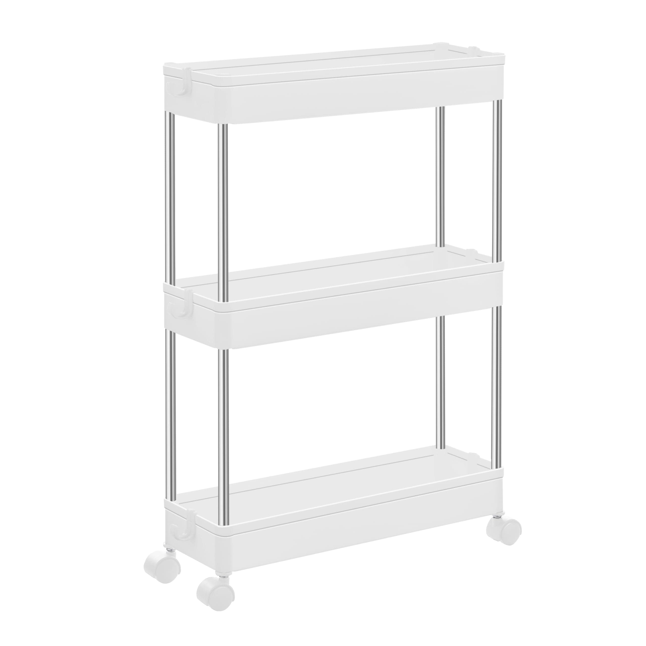 Prateleira carrinho organizador multiuso Branca 3 andares - 40*12*62cm com alças e rodinhas GH202
