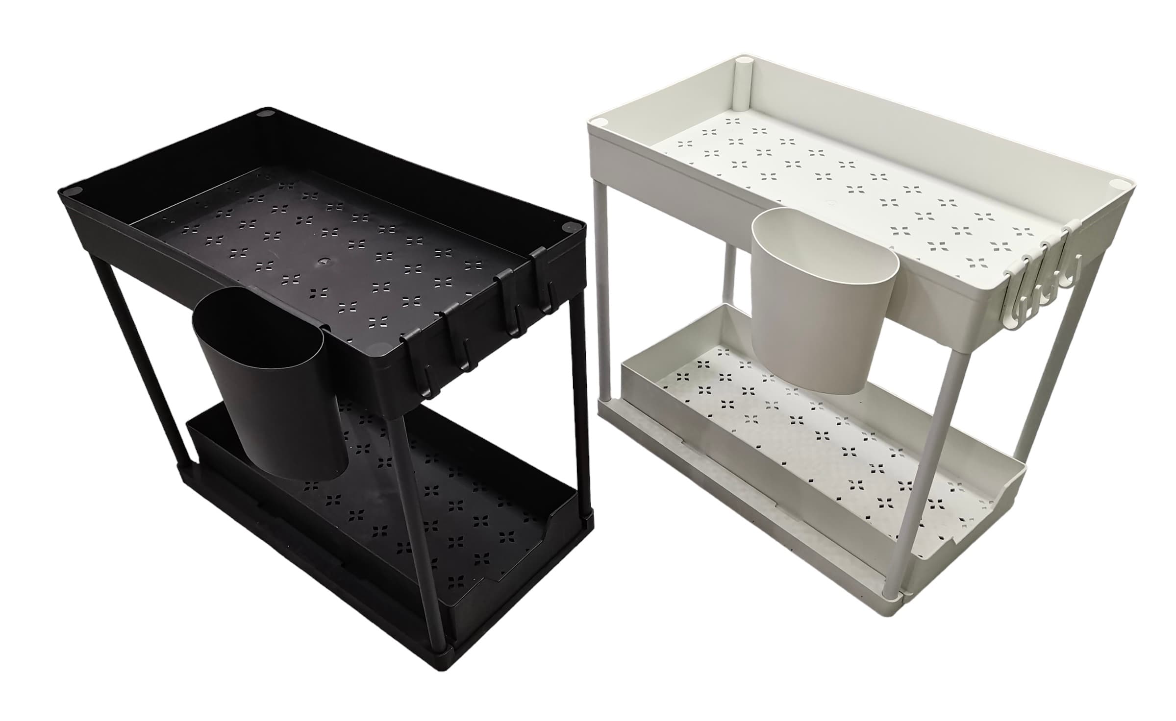 Organizador multiuso 2 níveis com bandeja corrediça para banheiro e cozinha - Branco - GH211
