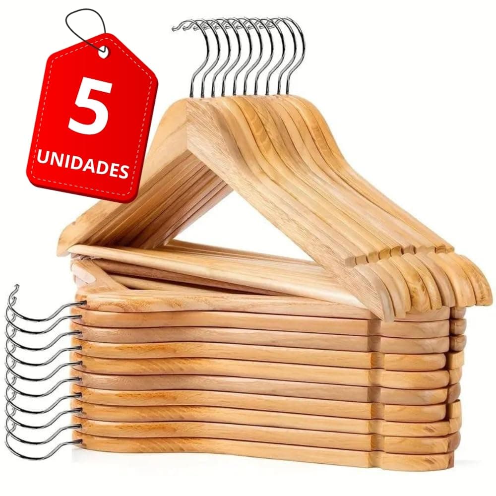 Cabide de madeira marfim natural com silicone antideslizante - 44cm - pack 5 und - GH312