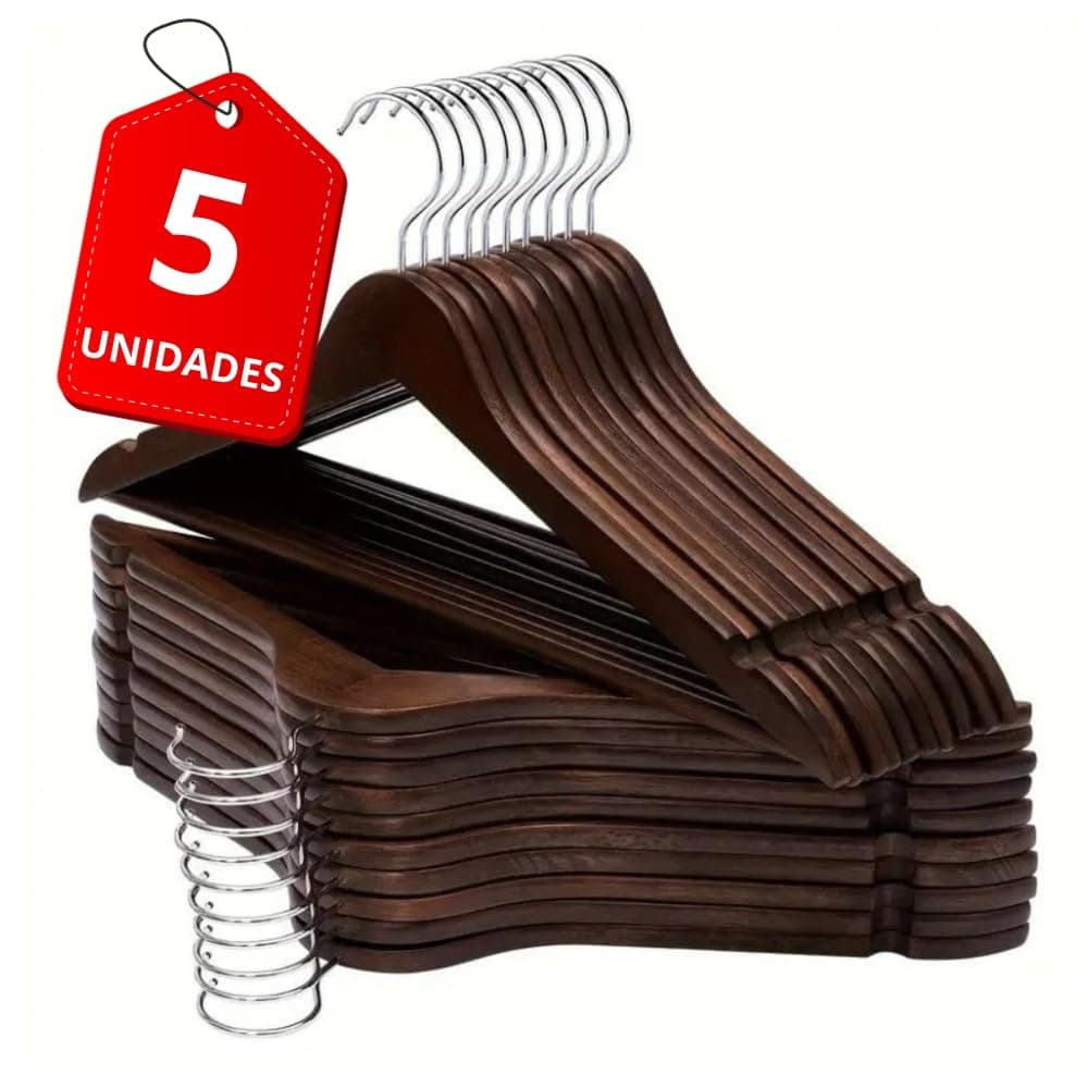 Cabide de madeira vintage mogno com silicone antideslizante - 44cm - pack 5 und - GH313