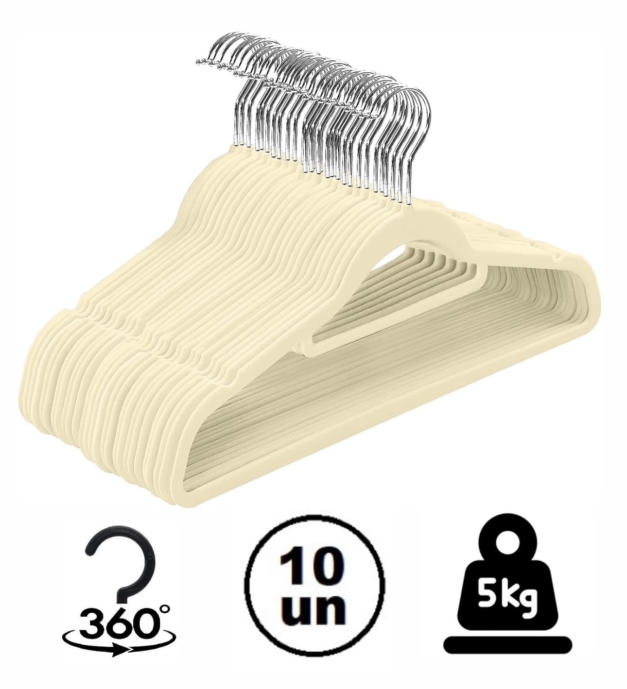 Cabide Slim Velvet veludo bege revestido 42cm GlobalMix - pack 10 Und - GH305