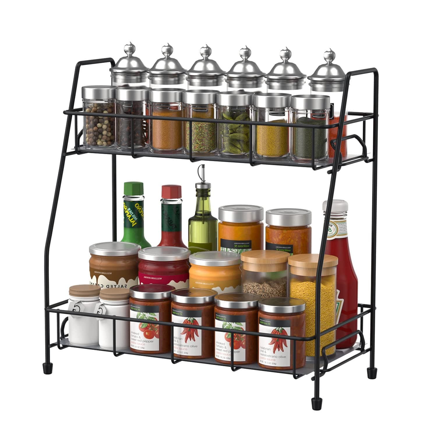 Organizador multiuso aramado com cesto lateral - 2 andares para banheiro e cozinha - Preto - GH214