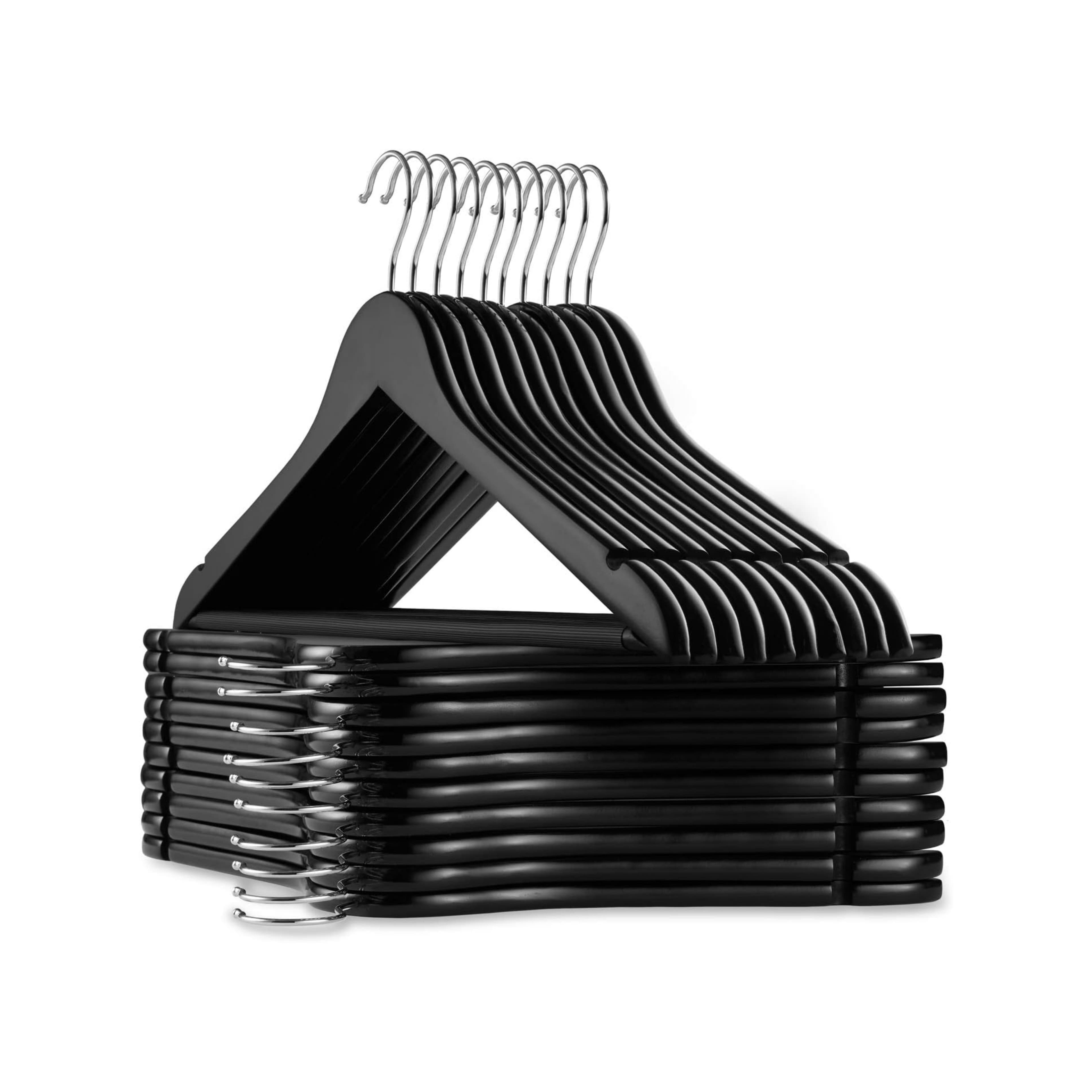 Cabide de madeira Preto com silicone antideslizante - 44cm - pack 5 und - GH316