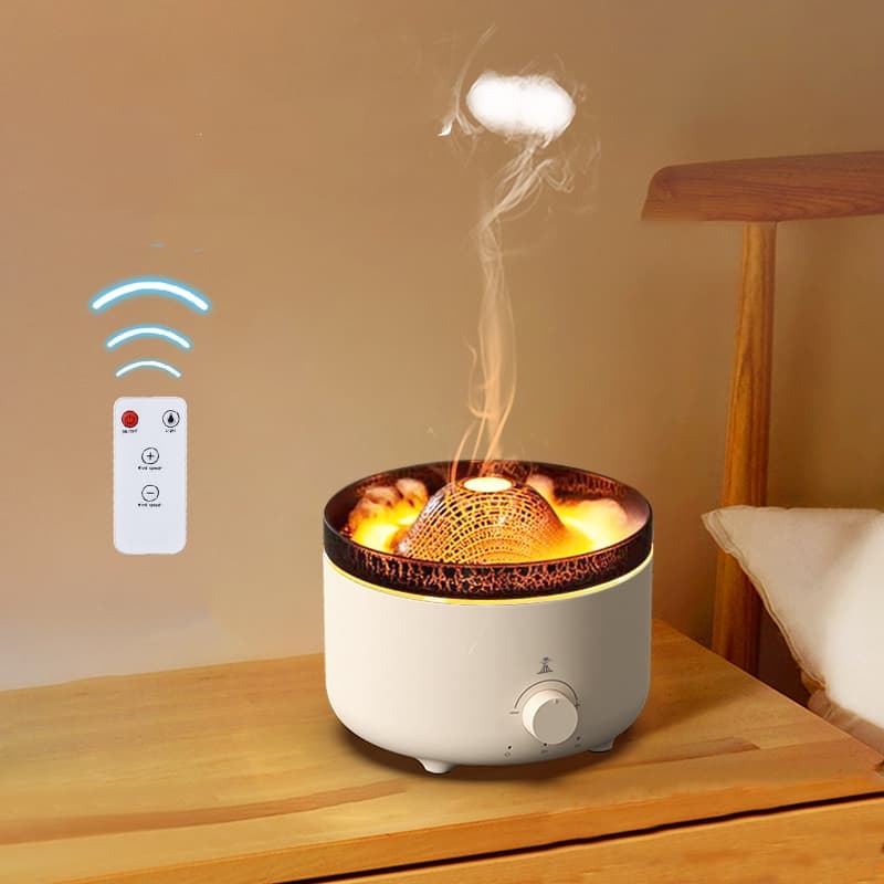 Difusor de Aroma Vulcão 3D com Chama e Medusa, Umidificador 560 ml com Controlo Remoto, Temporizador e Luz Ambiente