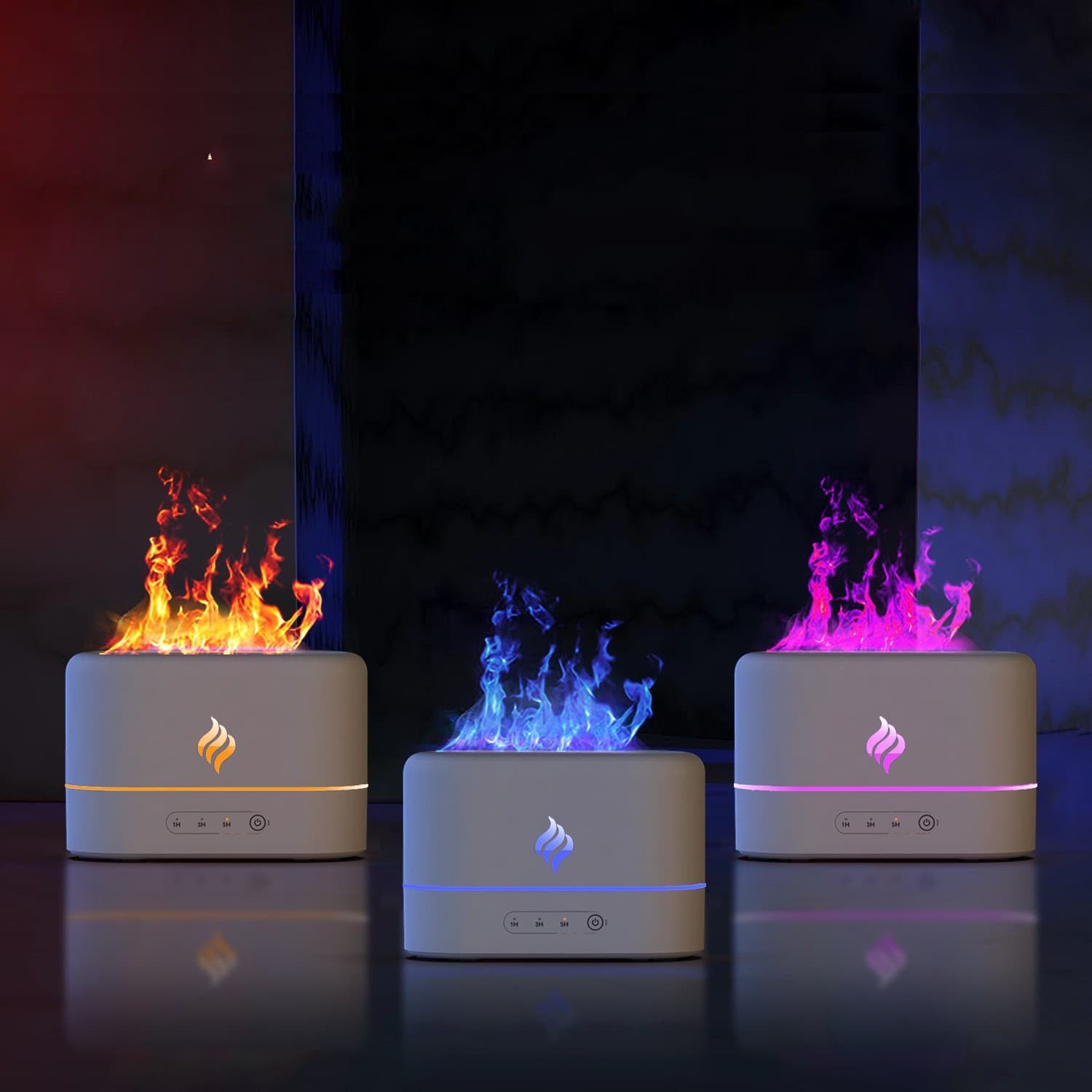 Umidificador Ultrassónico USB com Efeito Chama RGB, Difusor de Aromaterapia 0,5 L Silencioso para Casa e Escritório