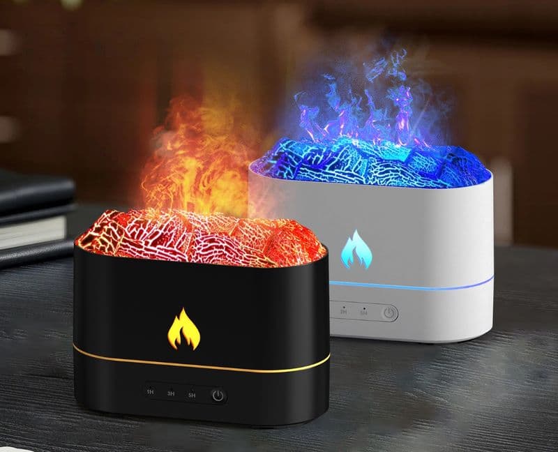 Umidificador de Ar Vulcão com Efeito Chama, Difusor de Óleos Essenciais 0,5 L para Mesa, Casa e Escritório