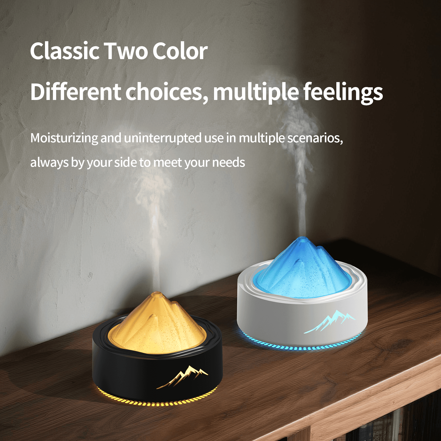 Umidificador de Ar Ultrassónico LED com Difusor de Aromas, Design Montanha Vulcão, USB Tipo-C, Névoa Fria para Casa e Escritório