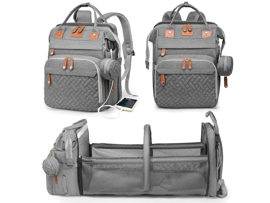 Mochila Berço Maternidade Multifuncional com USB e 19 Bolsos – Impermeável e Ergonômica