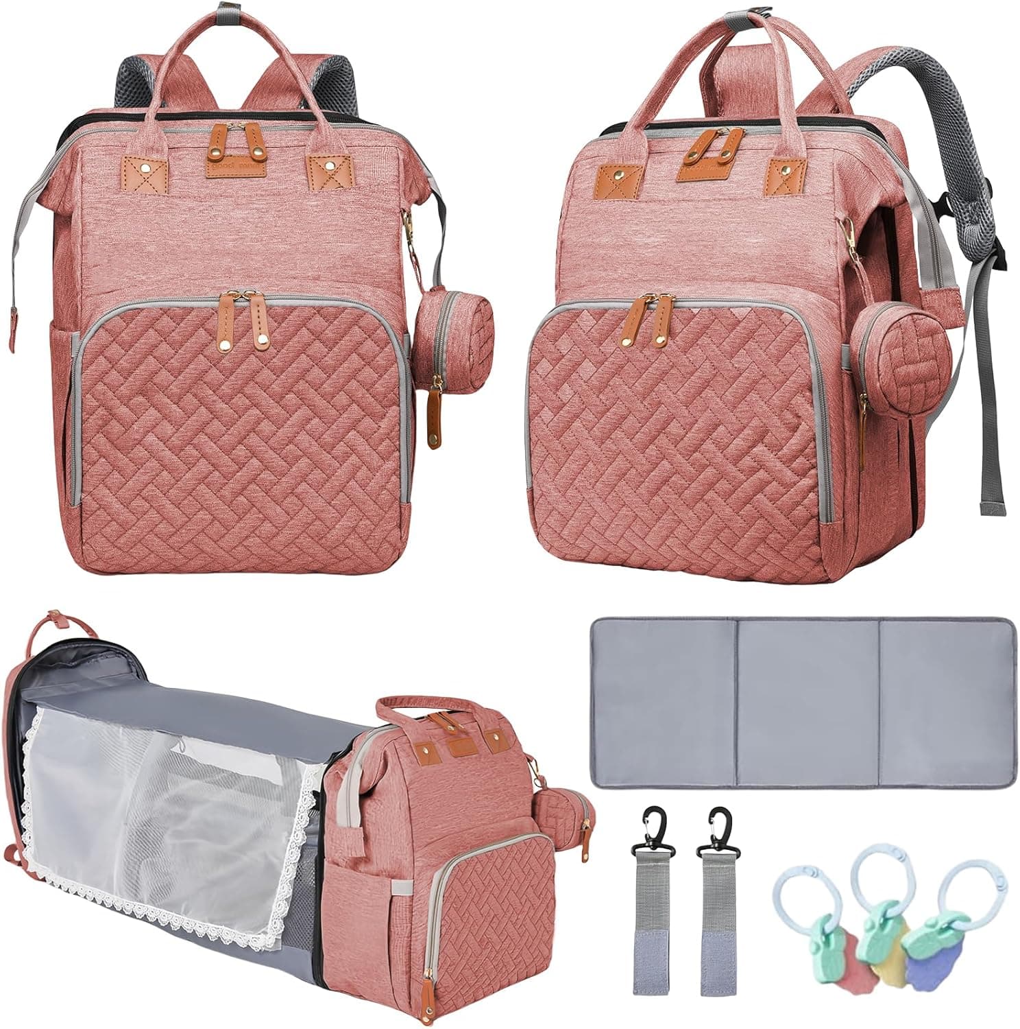 Mochila Berço Maternidade Multifuncional Rosa Premium – Com USB, Trocador e 19 Bolsos Organizadores