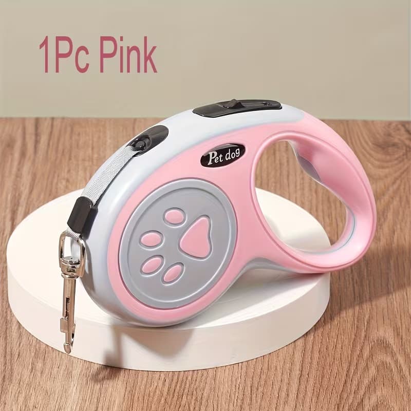 Guia Retrátil para Cães 5m Rosa com Travão e Bloqueio, Trela Extensível Ergonómica para Passeios Seguros