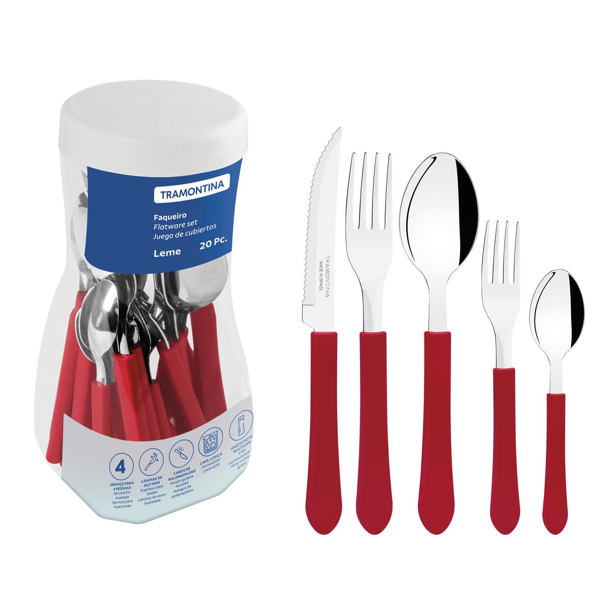 Conjunto de Talheres 20Pçs - Leme Vermelho