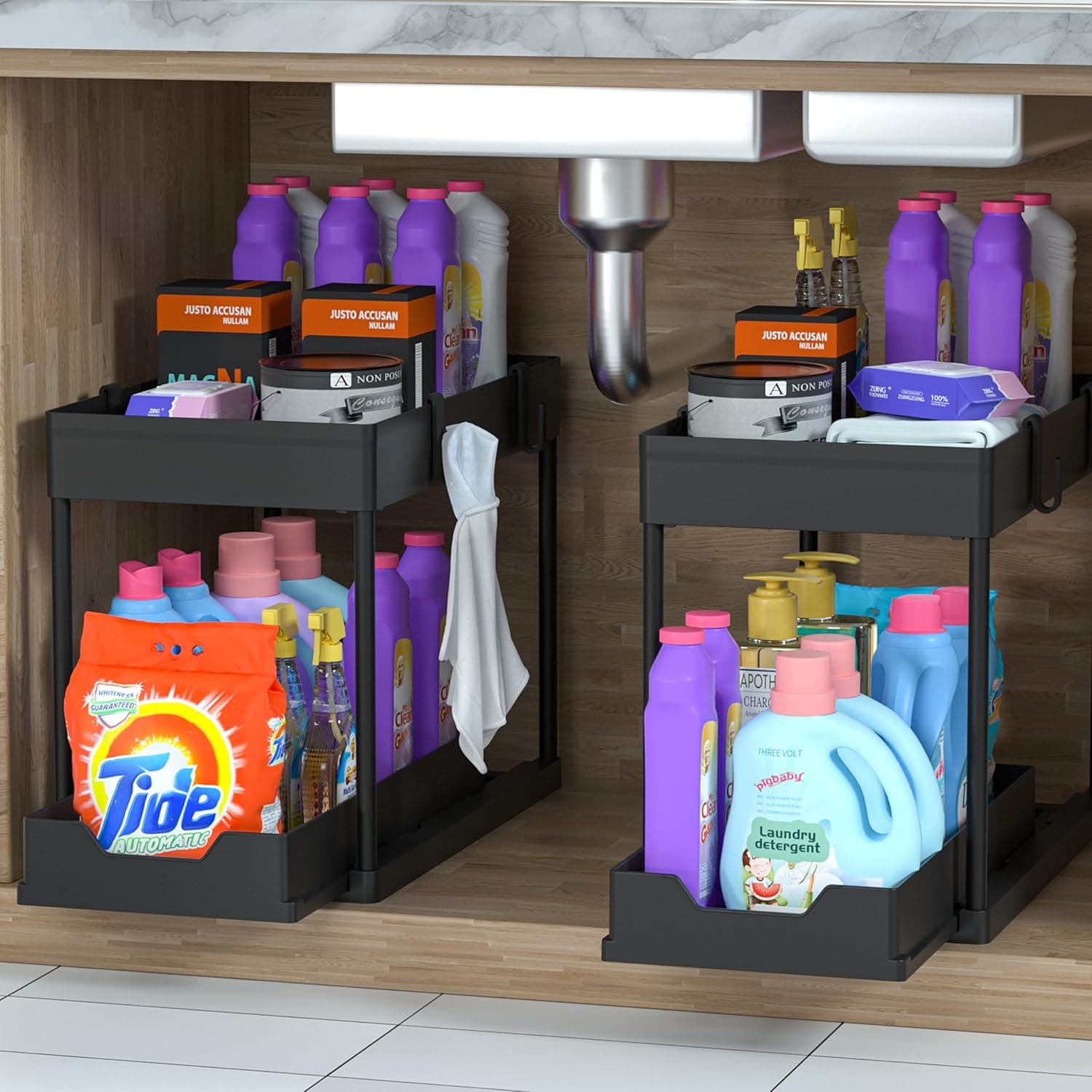 Organizador multiuso 2 níveis com bandeja corrediça para banheiro e cozinha - GH212 KIT DUAS UNIDADES