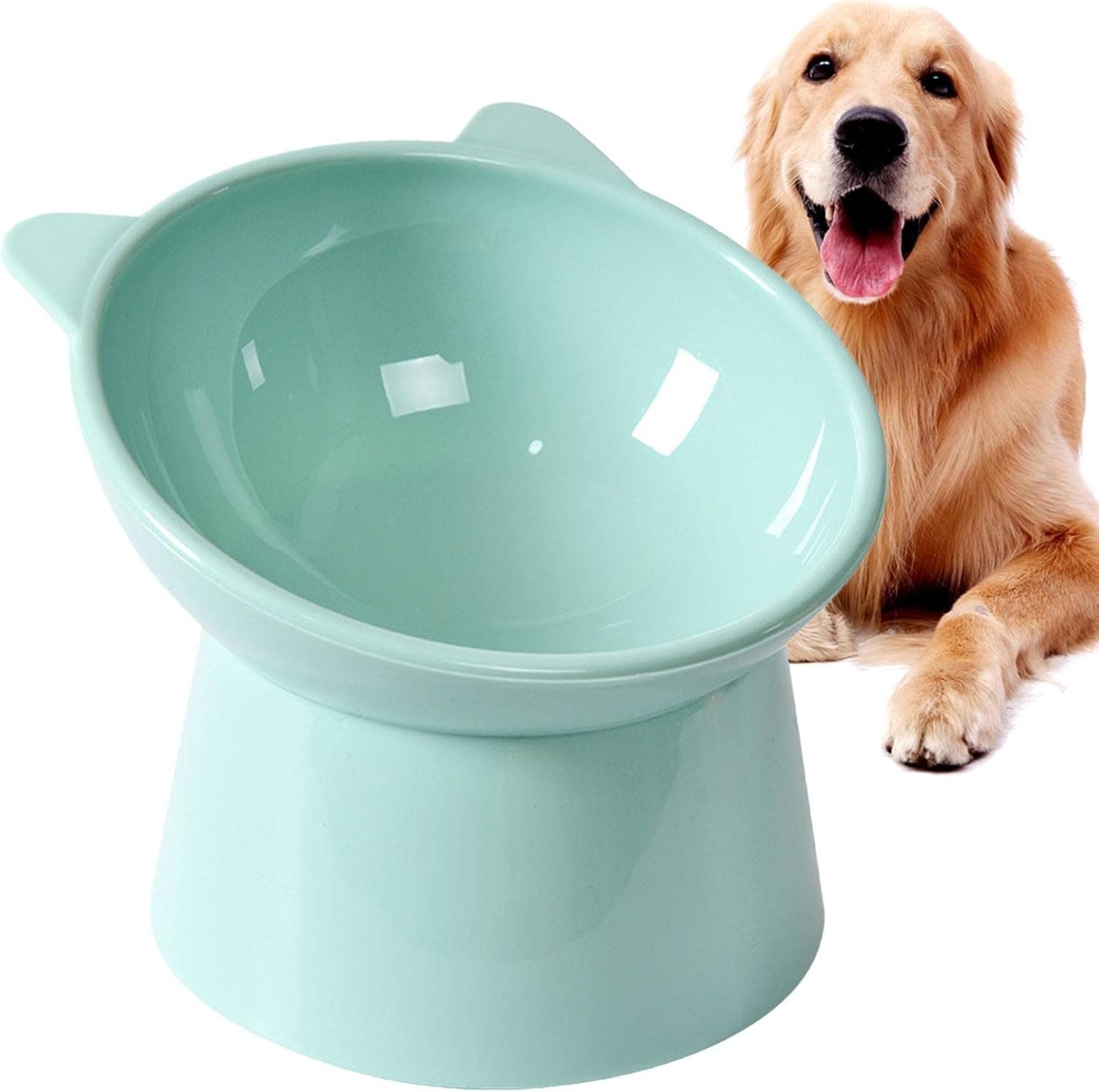Tigela Elevada para Gatos e Cães Pequenos, Comedouro Ergonómico com Inclinação, Base Estável Antiderrapante, Design com Orelhas de Gato, Fácil de Limpar, Verde Menta