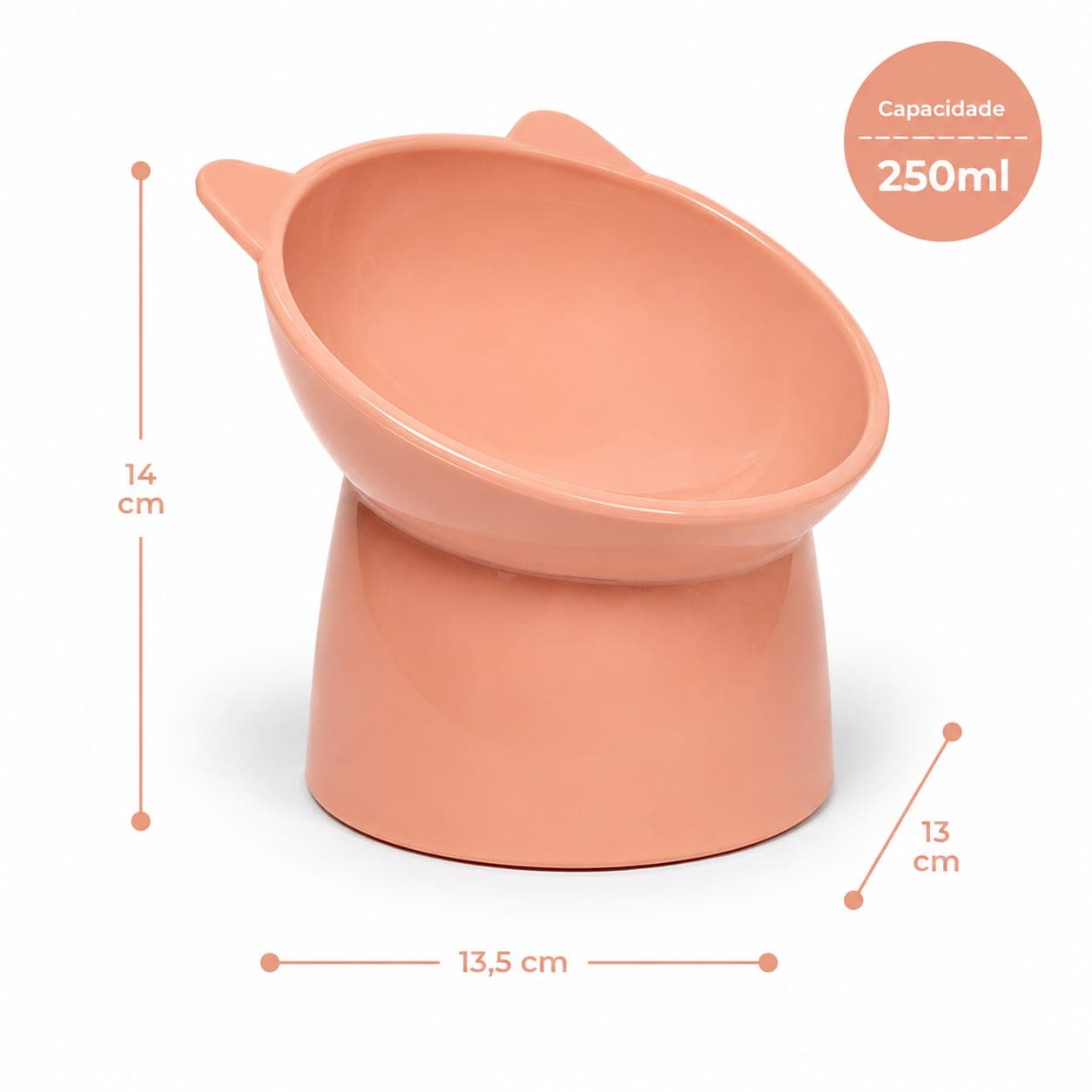 Tigela Ergonómica para Cães e Gatos 250 ml – Comedouro Elevado e Inclinado, Design com Orelhas, Fácil de Limpar, Base Estável, Rosa